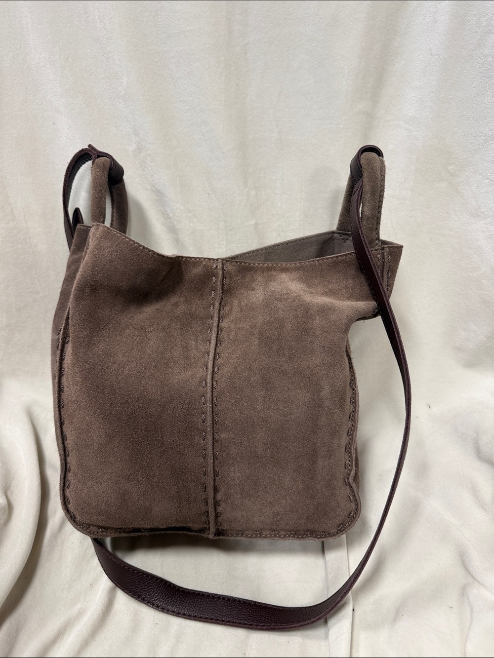 The Sak Los Feliz crossbody mushroom  Suede Crossbody Shoulder Bag